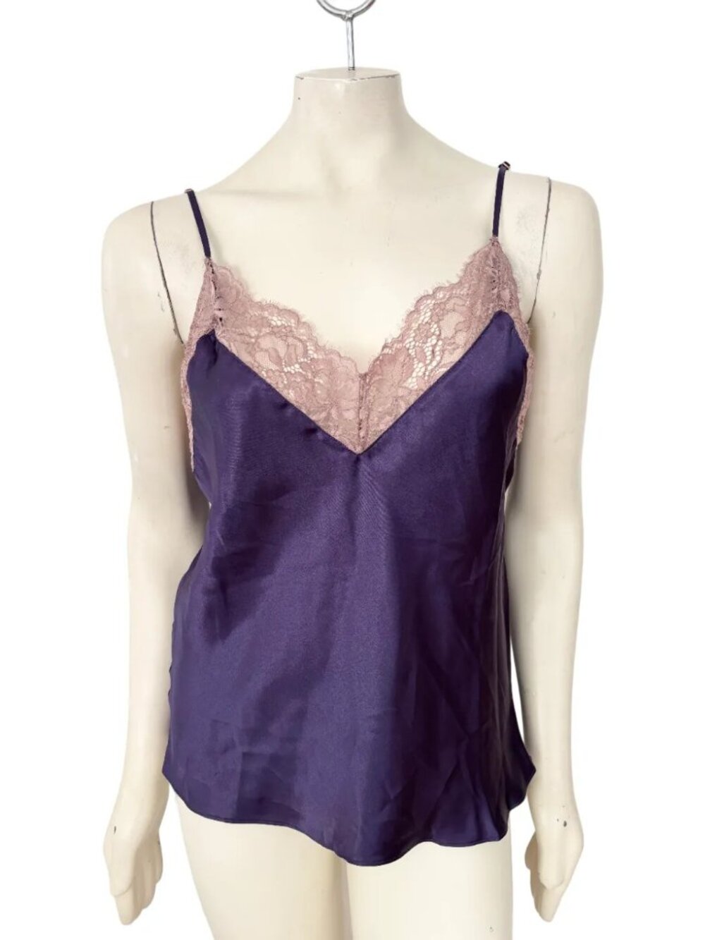 NEW LINEA DONATELLA Lace Trim Purple Satin Cami  Coquette Y2K Romantic  SZ M
